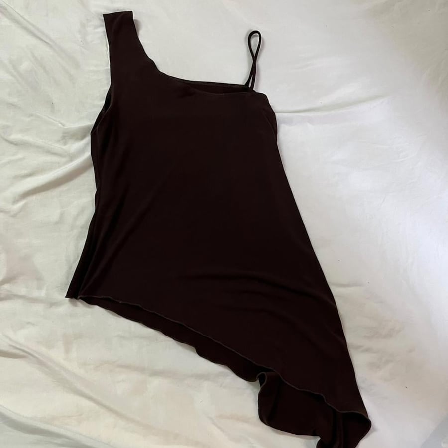 XOXO Dark Brown Asymmetric One-Shoulder Top - Size M