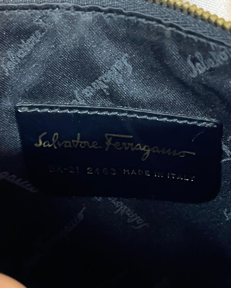 Salvatore Ferragamo Black Gancini Canvas Shoulder Bag