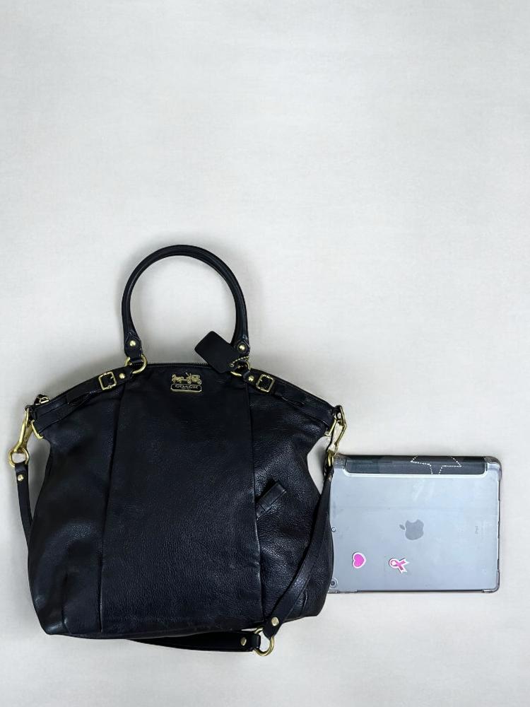Coach F15653 Ashley Carriage Black Leather Satchel