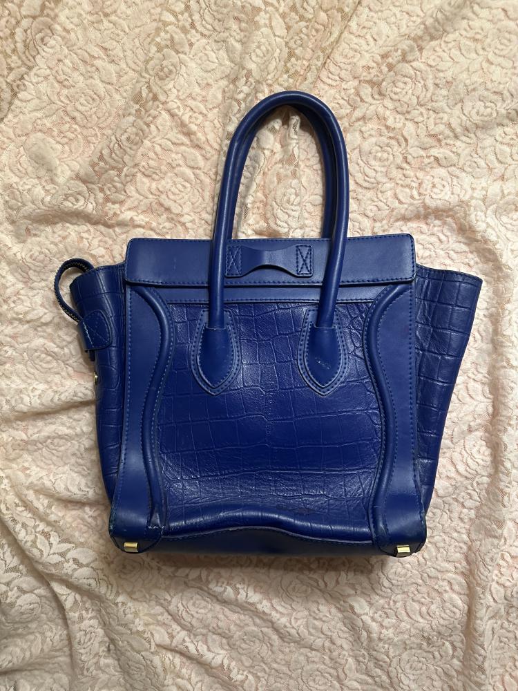 CELINE Blue Leather Mini Luggage Tote Bag