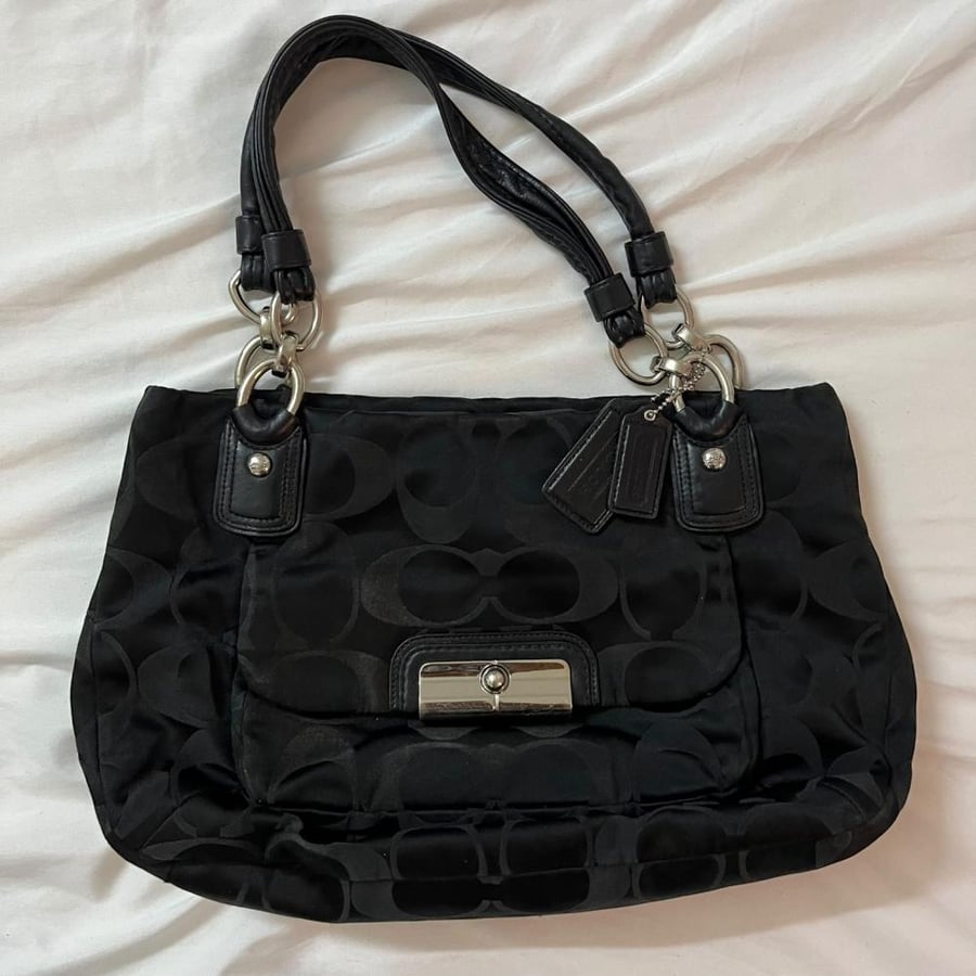 Coach Black Monogram Fabric Shoulder Bag
