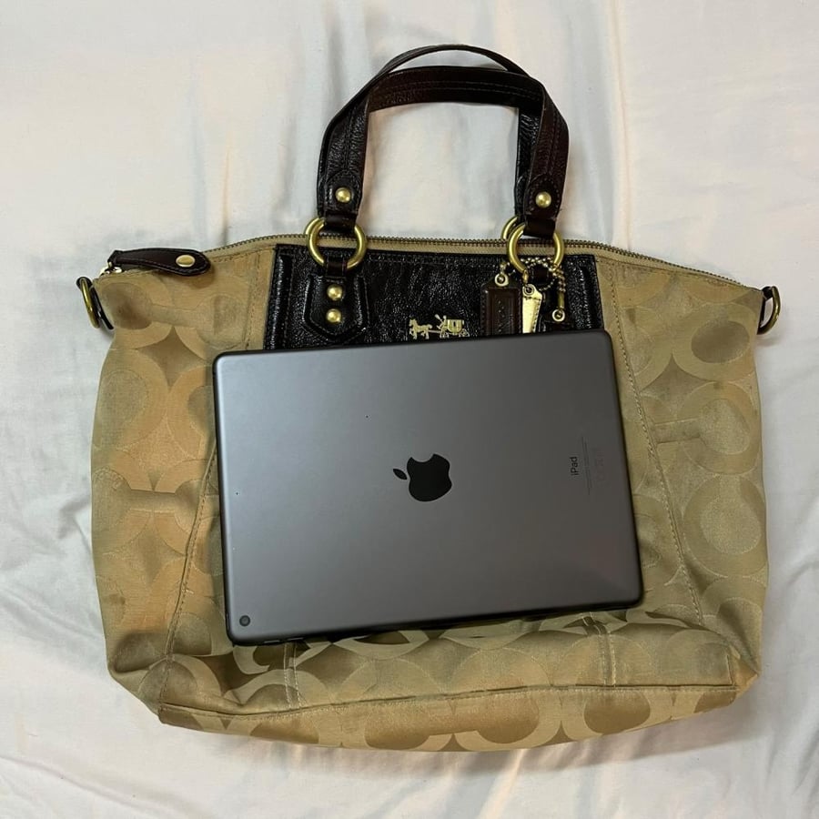 Coach Beige Monogram Pleated Tote Bag
