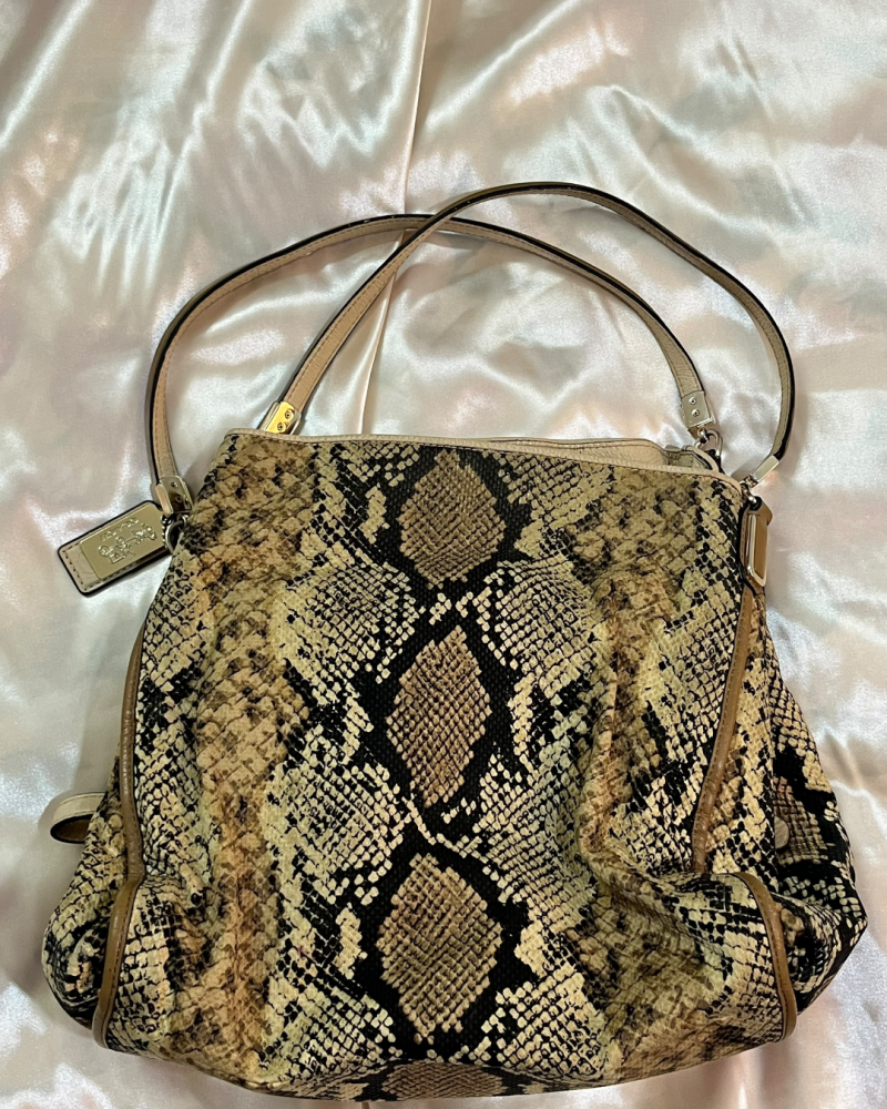 Coach Snakeskin Print Leather Tote Bag