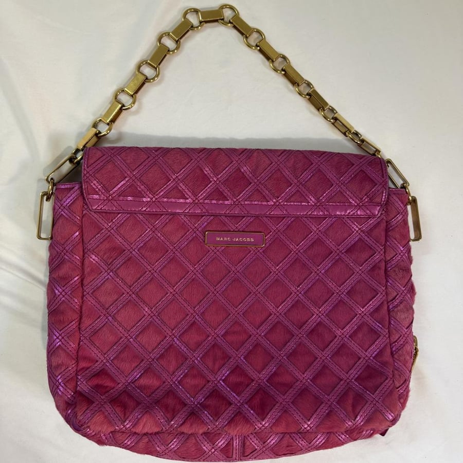 Marc Jacobs Fuchsia Pink Quilted Suede Chain Shoulder Bag