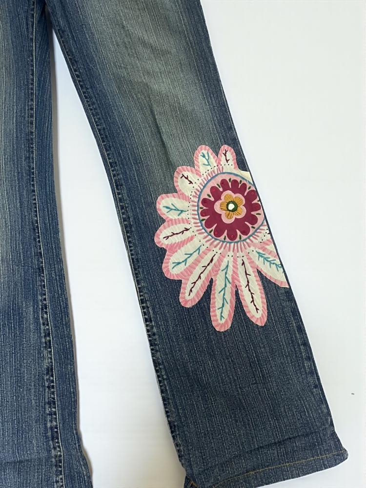 Derby Floral Embroidered Denim Jeans - Size M