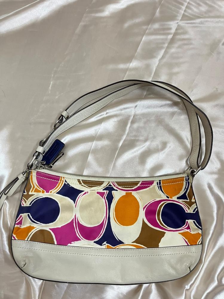 Coach White and Multi-Color Logo Shoulder Bag