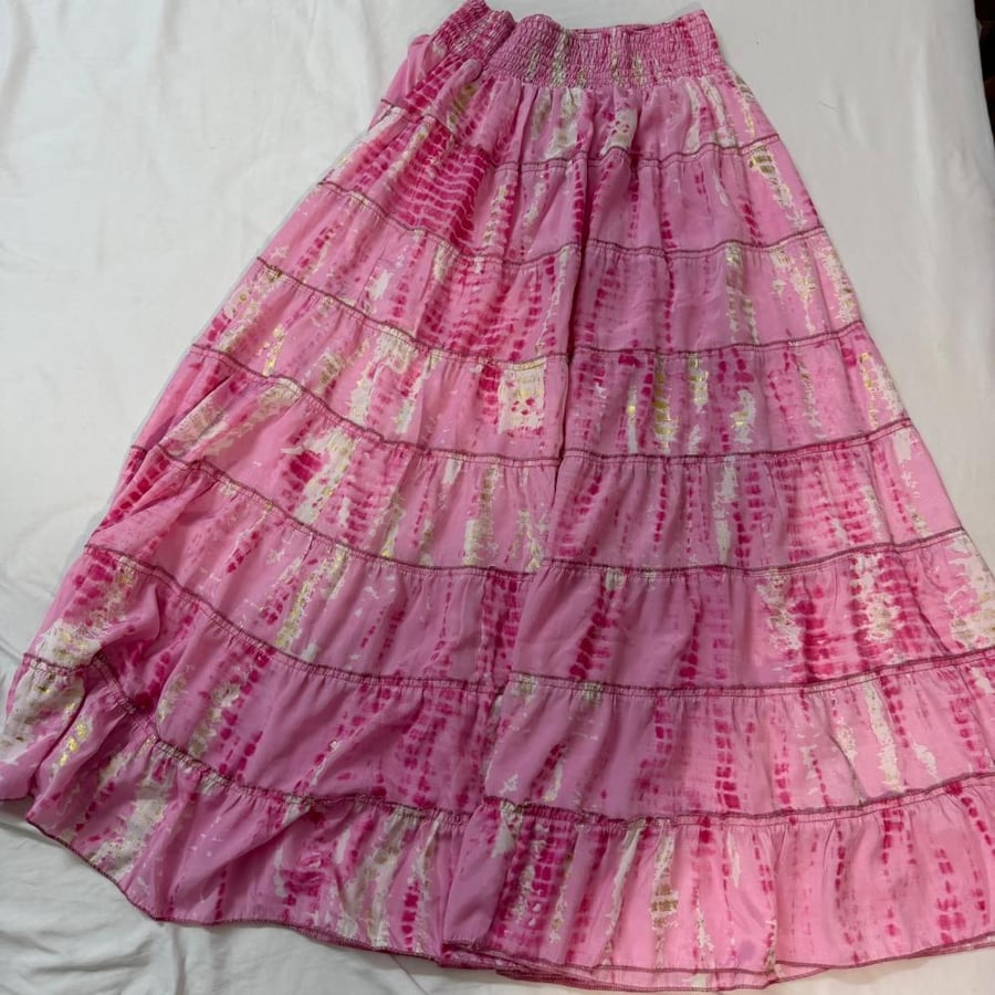 Tipsy Gipsy Pink Tie-Dye Tiered Maxi Skirt - Free Size