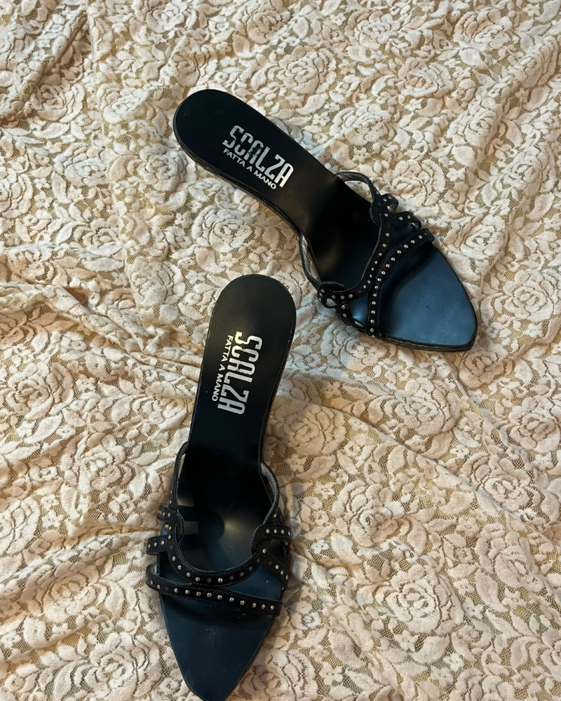 Scalza Black Studded High-Heel Mules - size 38