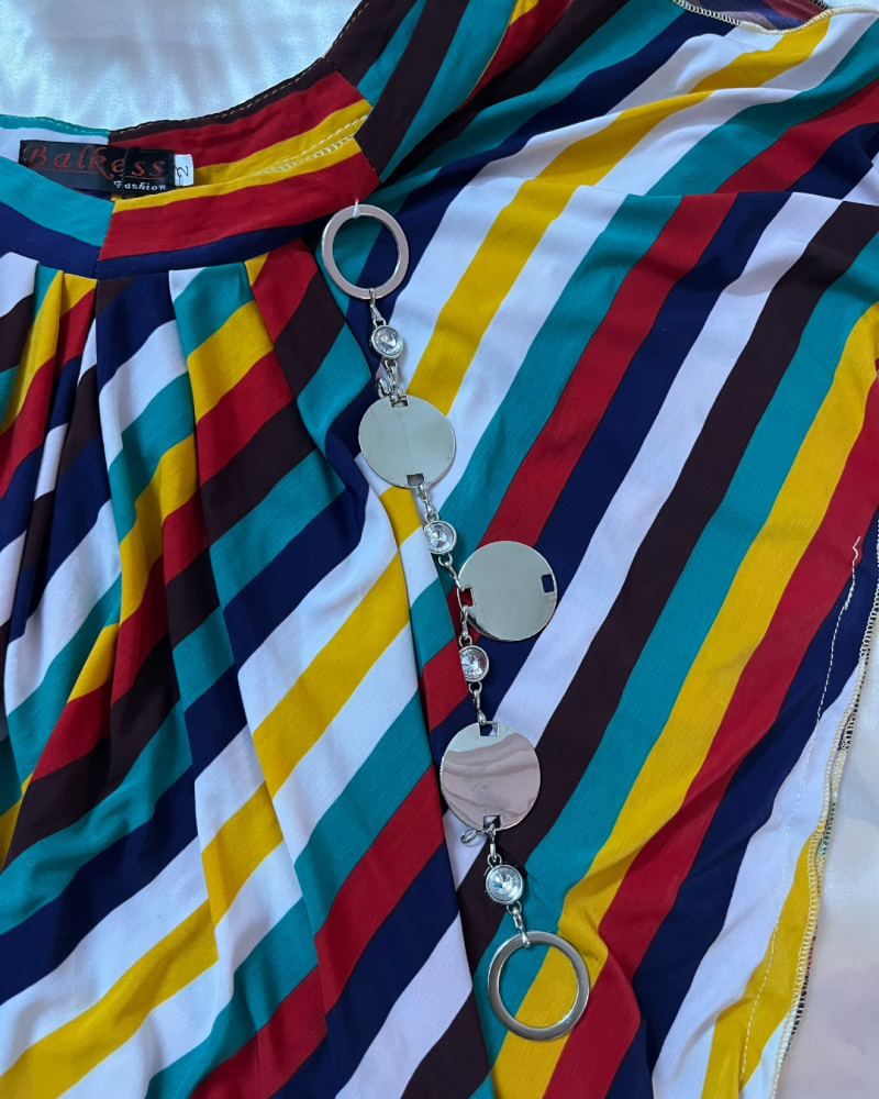 Balkess Fashion Multicolor Striped Top with Charm Detail - Size 2 -M