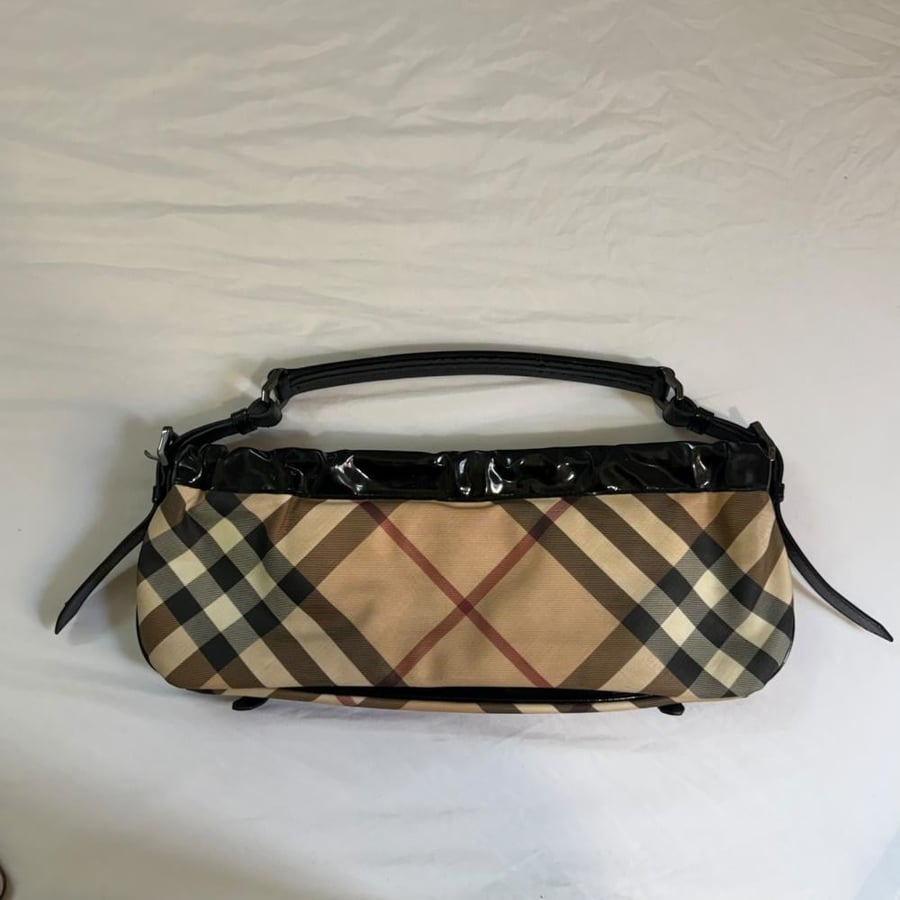 Burberry Nova Check Canvas and Black Patent Leather Shoulder Bag