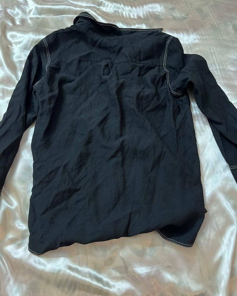 Massimo Dutti Black Contrast Stitch Long-Sleeve Button-Down Shirt - Size EUR 38 / USA 6 / MEX 28