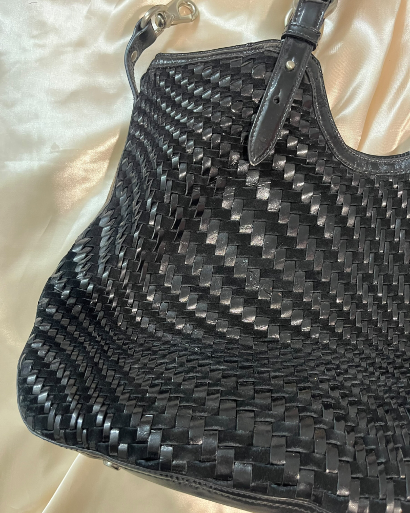 Cole Haan Black Woven Leather Shoulder Bag