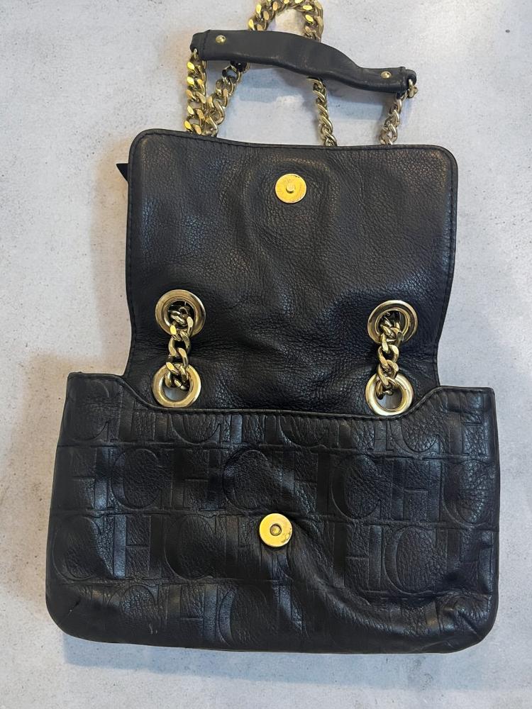 Carolina Herrera Black Monogram Leather Small Audrey Shoulder Bag