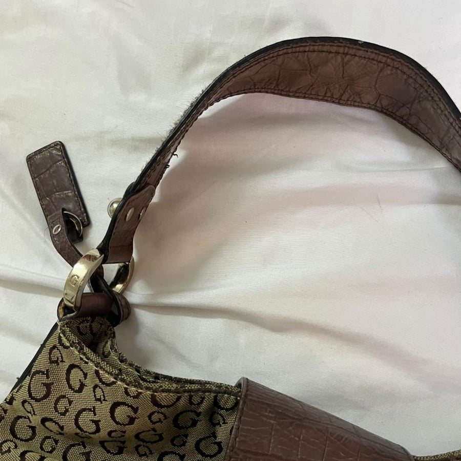 Guess Monogram Canvas Hobo Bag with Leopard & Crocodile Print Details