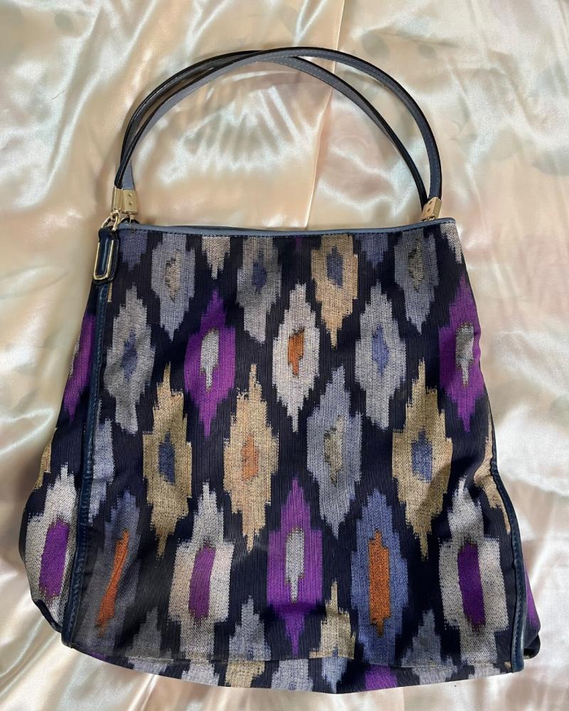 Coach Ikat Multi-Color Canvas & Blue Leather Shoulder Bag