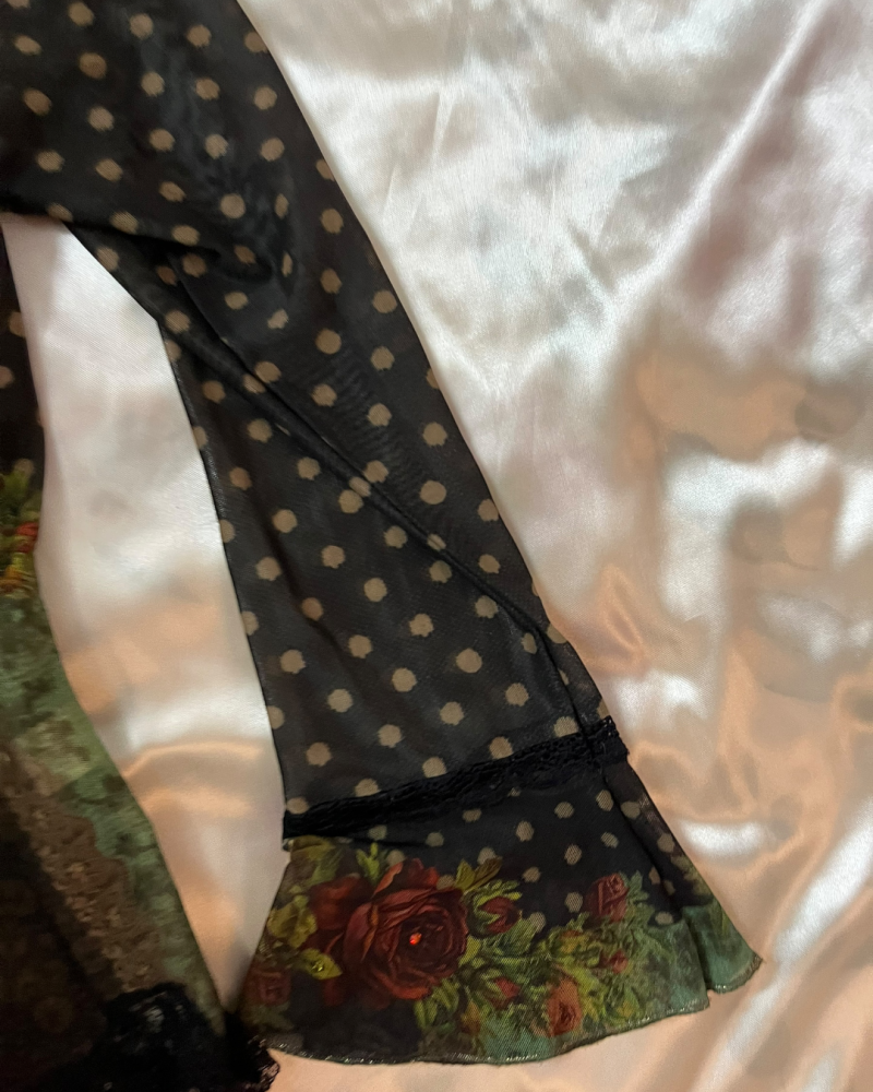 Michal Negrin Polka Dot and Floral Lace-Trim Cardigan / Top - Size L
