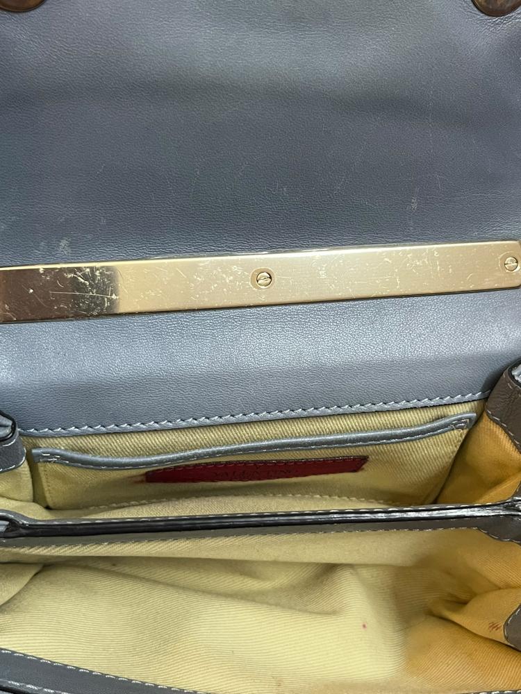 Valentino Grey Leather Chain Shoulder Bag with Gold Stud Detail