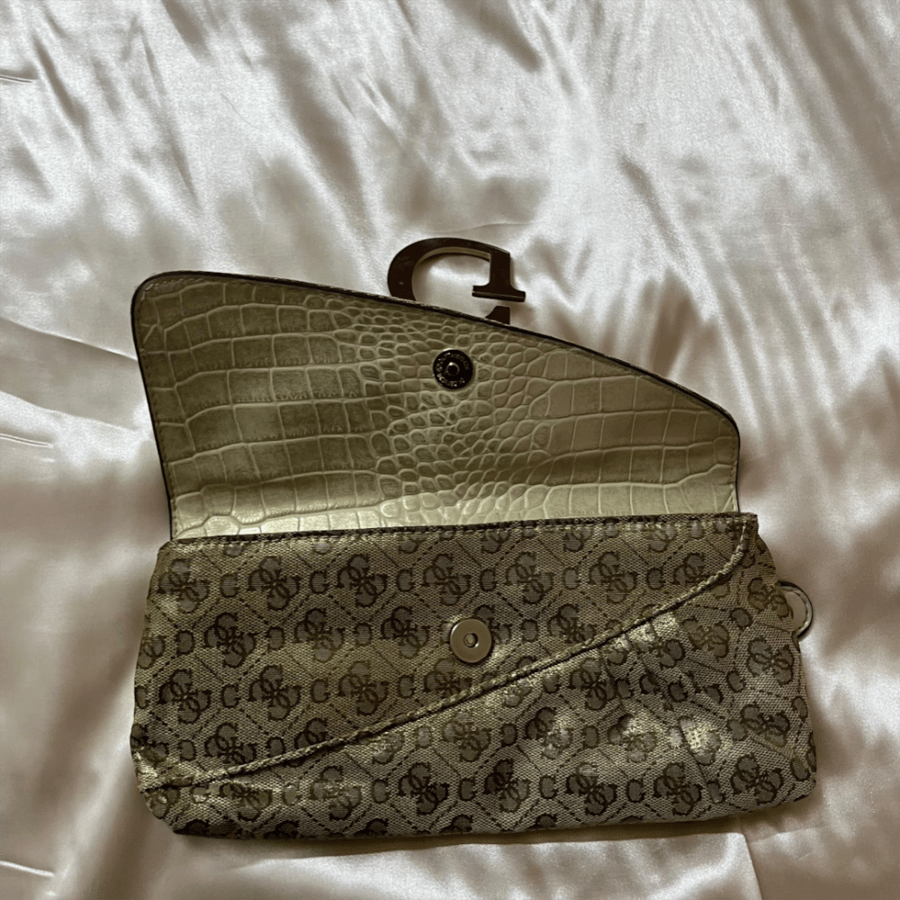 Guess Gold Monogram Canvas Clutch Bag
