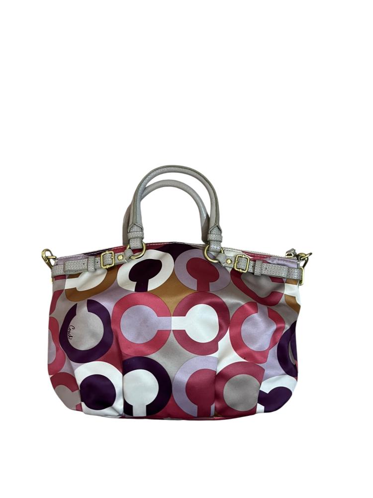 Coach Multicolor Op Art Satin and Leather Sophia Satchel
