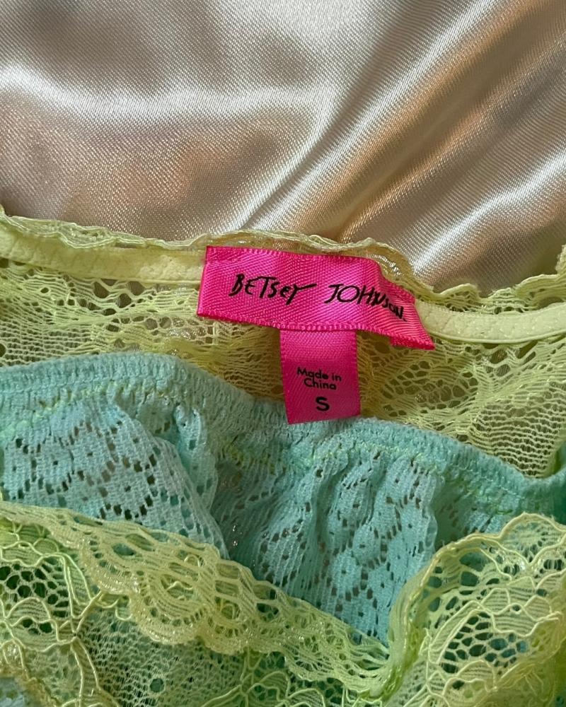 Betsey Johnson Mint Green & Yellow Lace Camisole Top - Size S