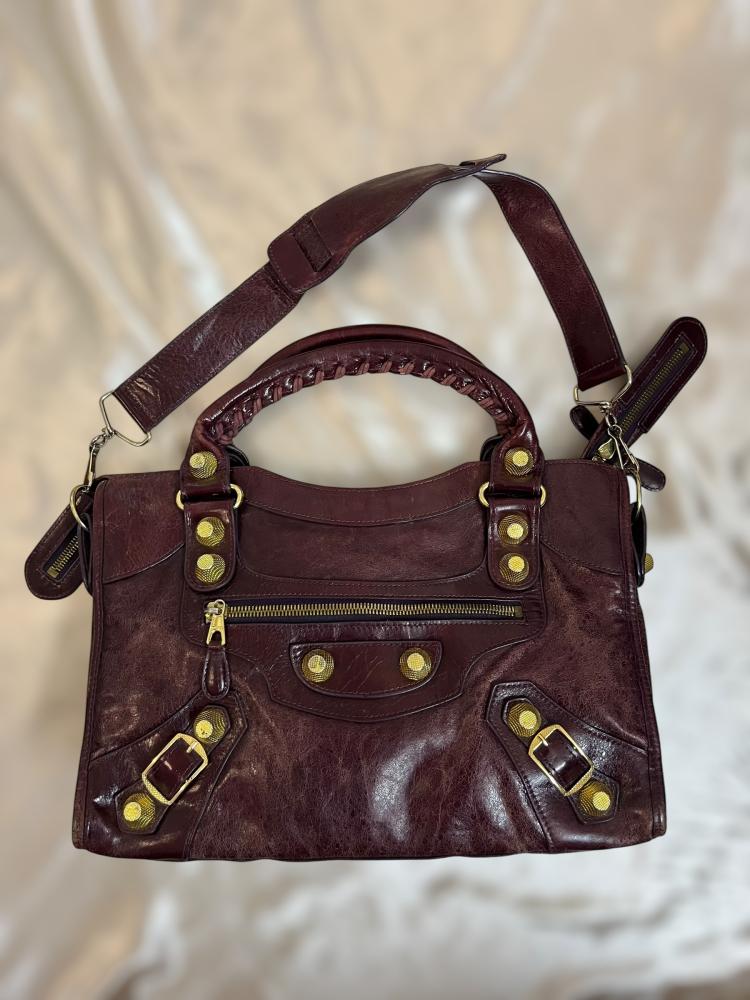 Balenciaga Burgundy Leather City Bag