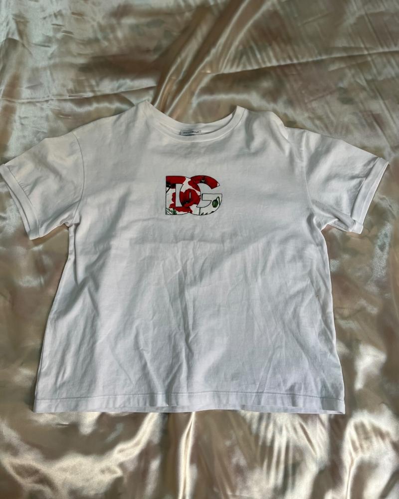 Dolce & Gabbana White Floral D&G Logo Graphic T-Shirt - Size 12+.  - M