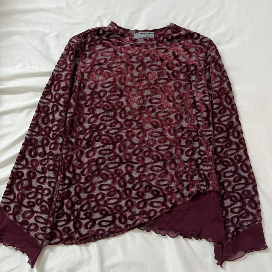 Pampolina For Girls Burgundy Animal Print Sheer Long-Sleeve Top - Size M