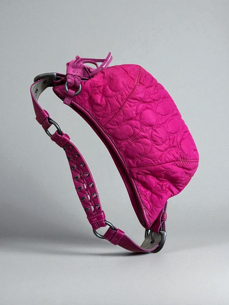 Vintage Coach Soho 6791 Pink Signature Quilted Logo Bag Leather Braided Strap Y2K