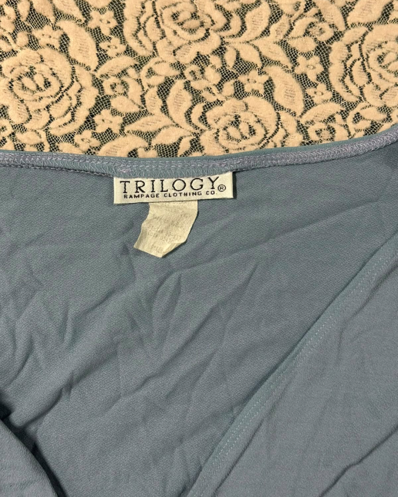 Trilogy Rampage Slate Blue V-Neck Long Sleeve Top — Size S