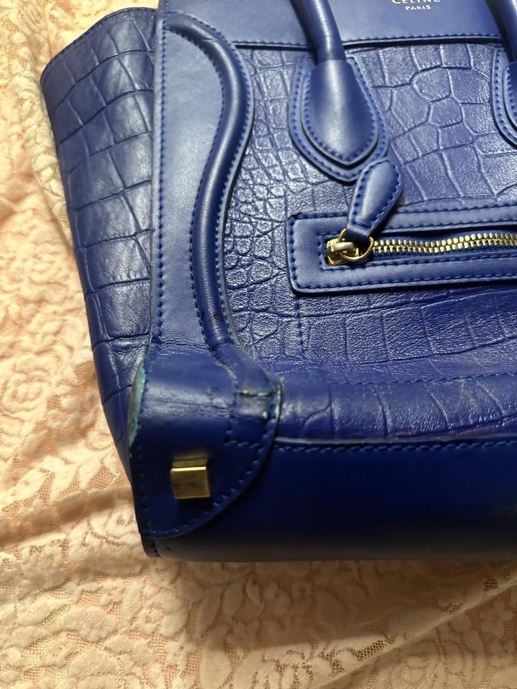 CELINE Blue Leather Mini Luggage Tote Bag