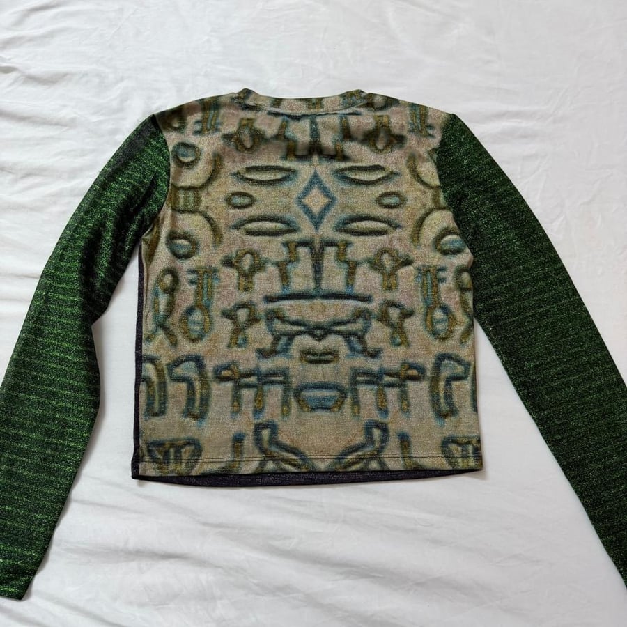 Desigual Graphic Print Long Sleeve Metallic Mesh top size m