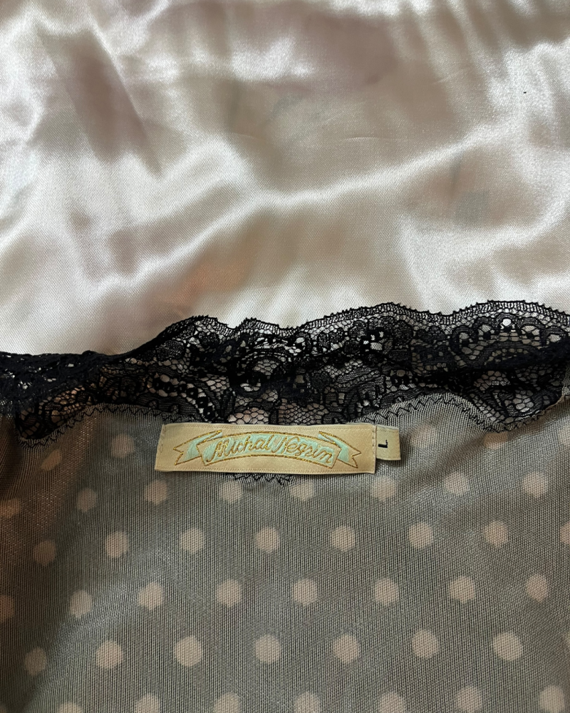 Michal Negrin Polka Dot and Floral Lace-Trim Cardigan / Top - Size L