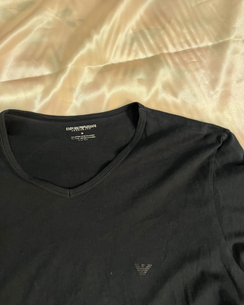 Emporio Armani Black V-Neck Logo T-Shirt - Size M