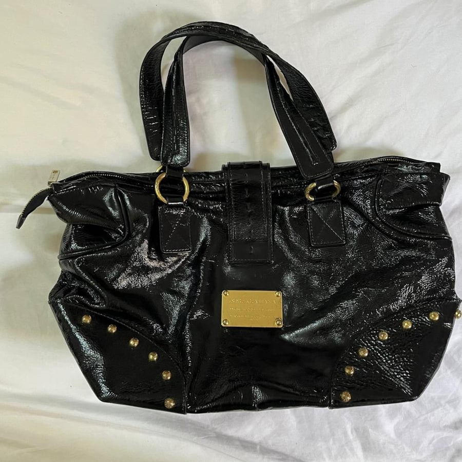 Dolce & Gabbana Black Patent Leather Studded Shoulder Bag