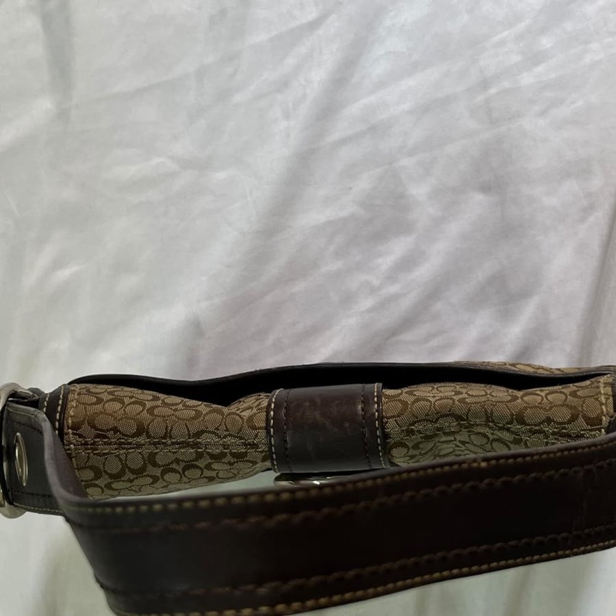 Coach Brown Signature Canvas Belted Shoulder Bag with Buckle Detail