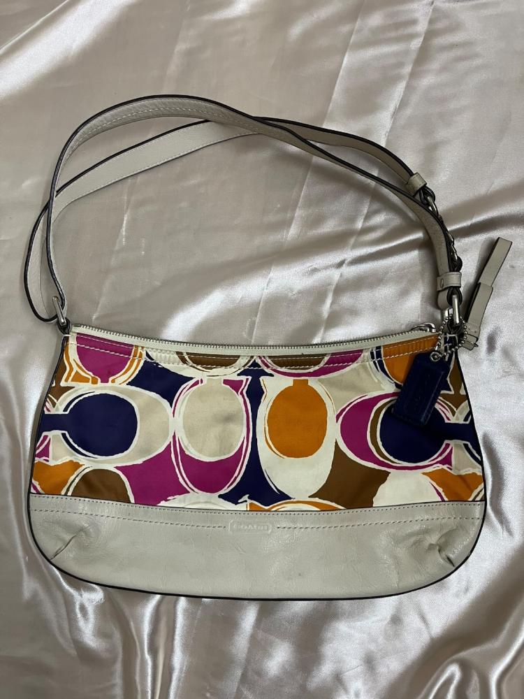 Coach White and Multi-Color Logo Shoulder Bag