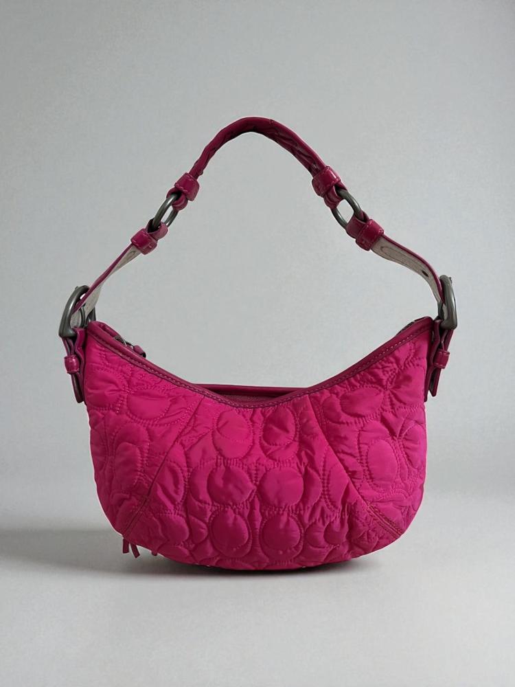 Vintage Coach Soho 6791 Pink Signature Quilted Logo Bag Leather Braided Strap Y2K