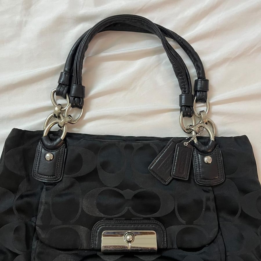 Coach Black Monogram Fabric Shoulder Bag