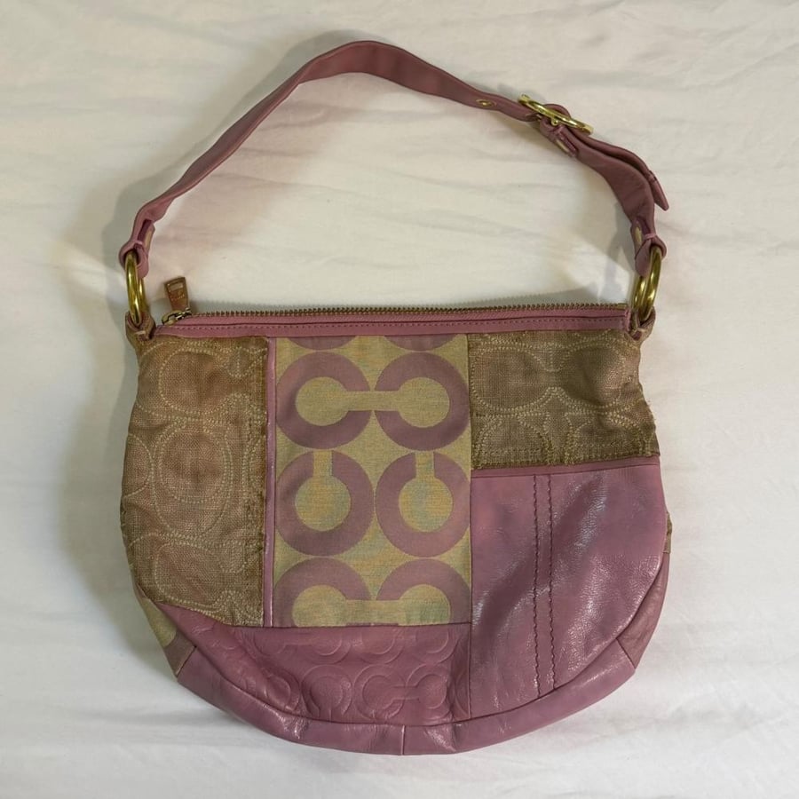 Coach Pink and Beige Patchwork Canvas & Leather Shoulder Bag