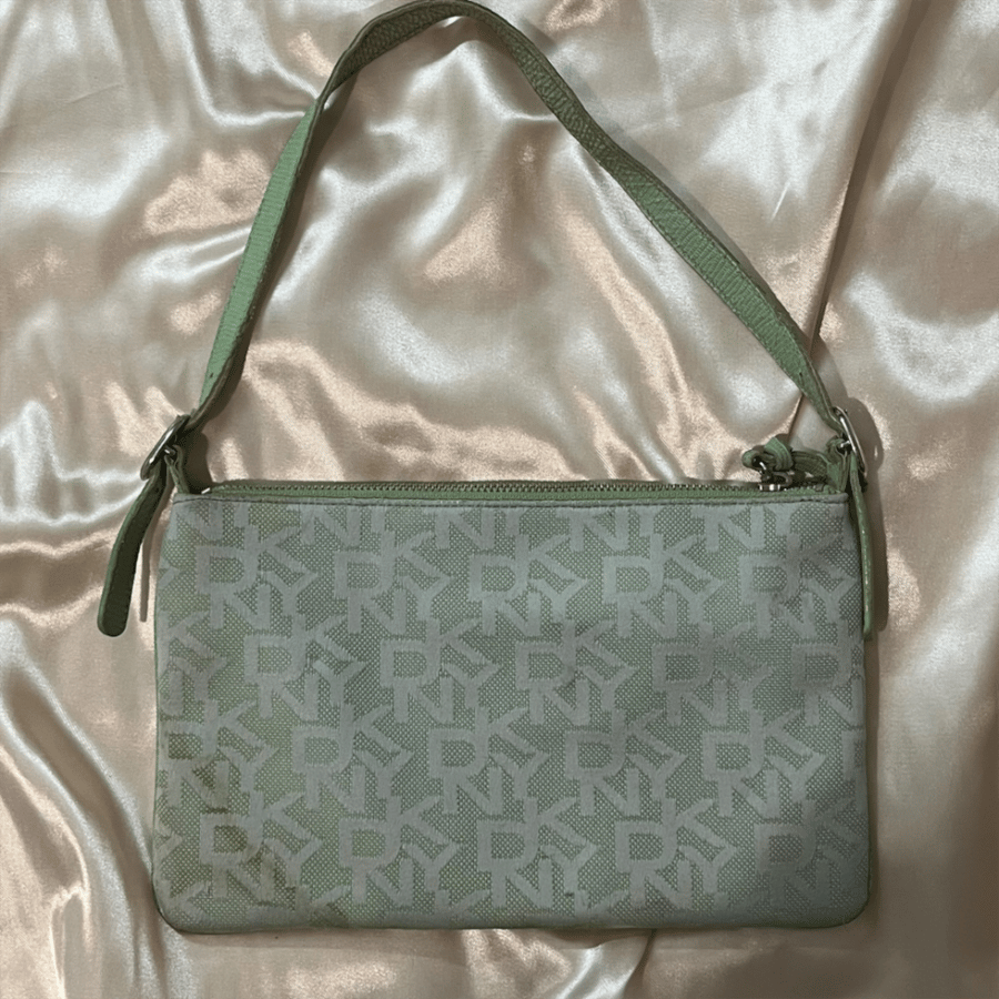 DKNY Sage Green Monogram Canvas Shoulder Bag