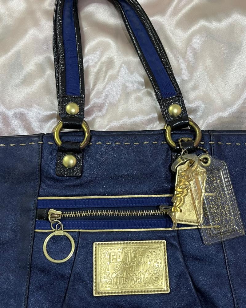 Coach Navy Blue Leather Poppy Tote Bag