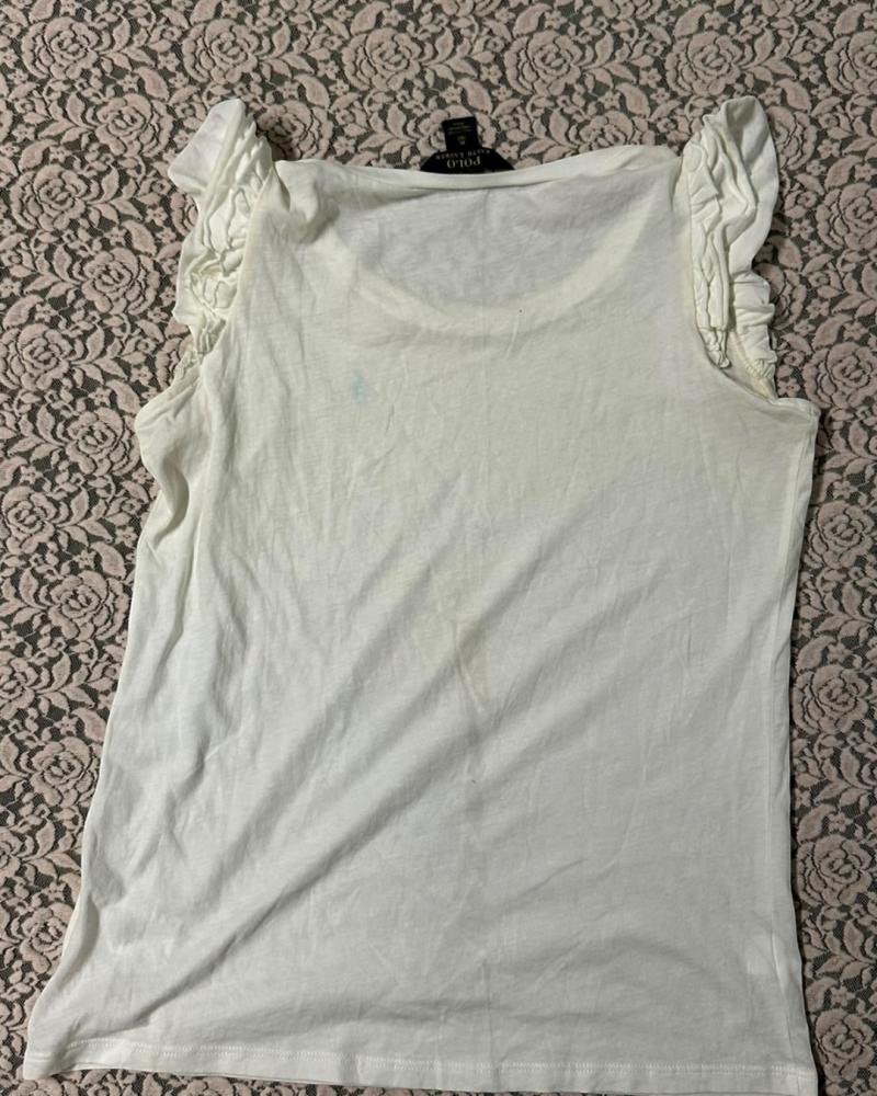 Polo Ralph Lauren White Cap-Sleeve Ruffle T-Shirt — Size XL (16)