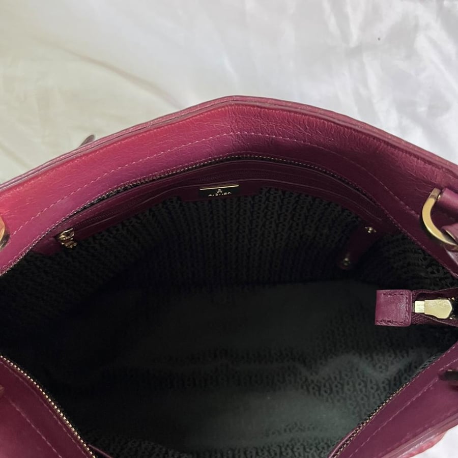 Etienne Aigner Burgundy Crocodile Print Leather Shoulder Bag