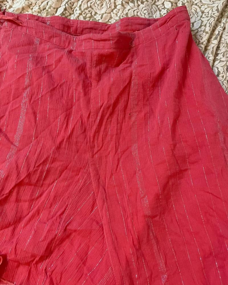 Jomana Coral Tiered Ruffle Wrap Skirt with Metallic Stripes - Size 32