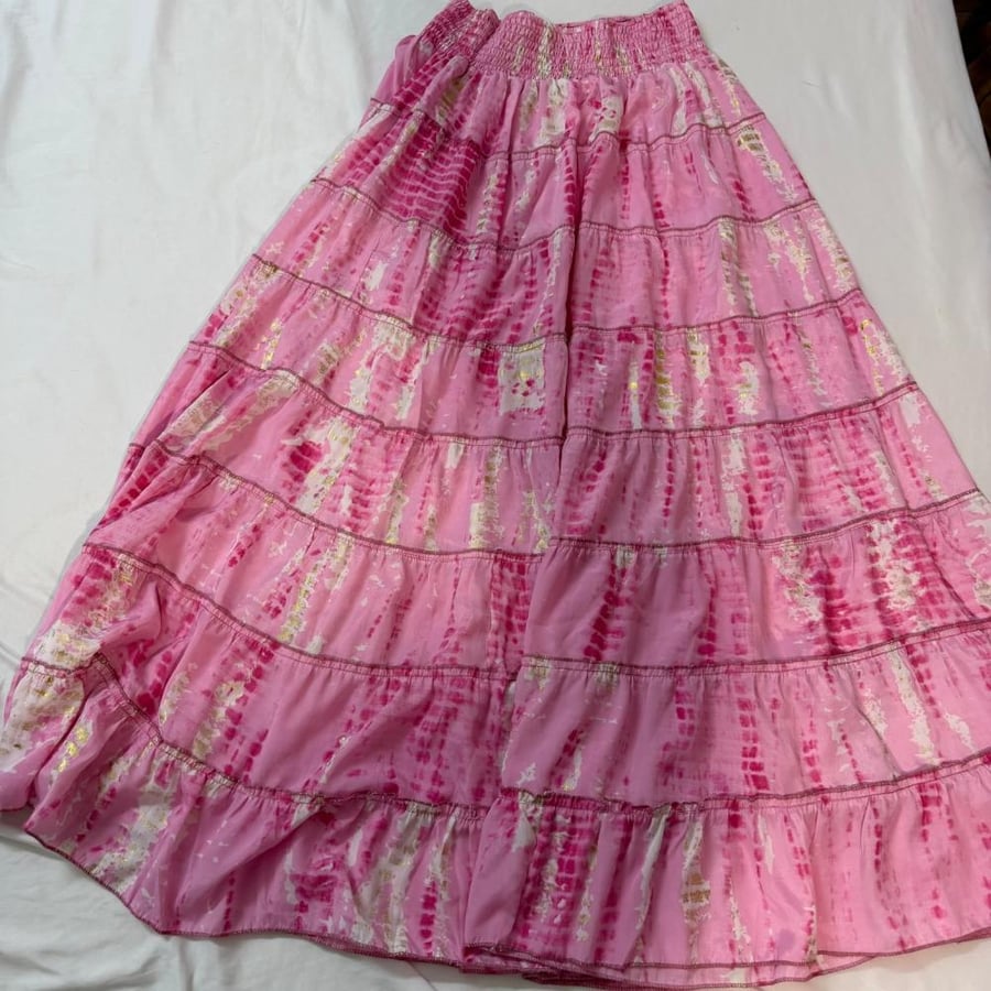 Tipsy Gipsy Pink Tie-Dye Tiered Maxi Skirt - Free Size