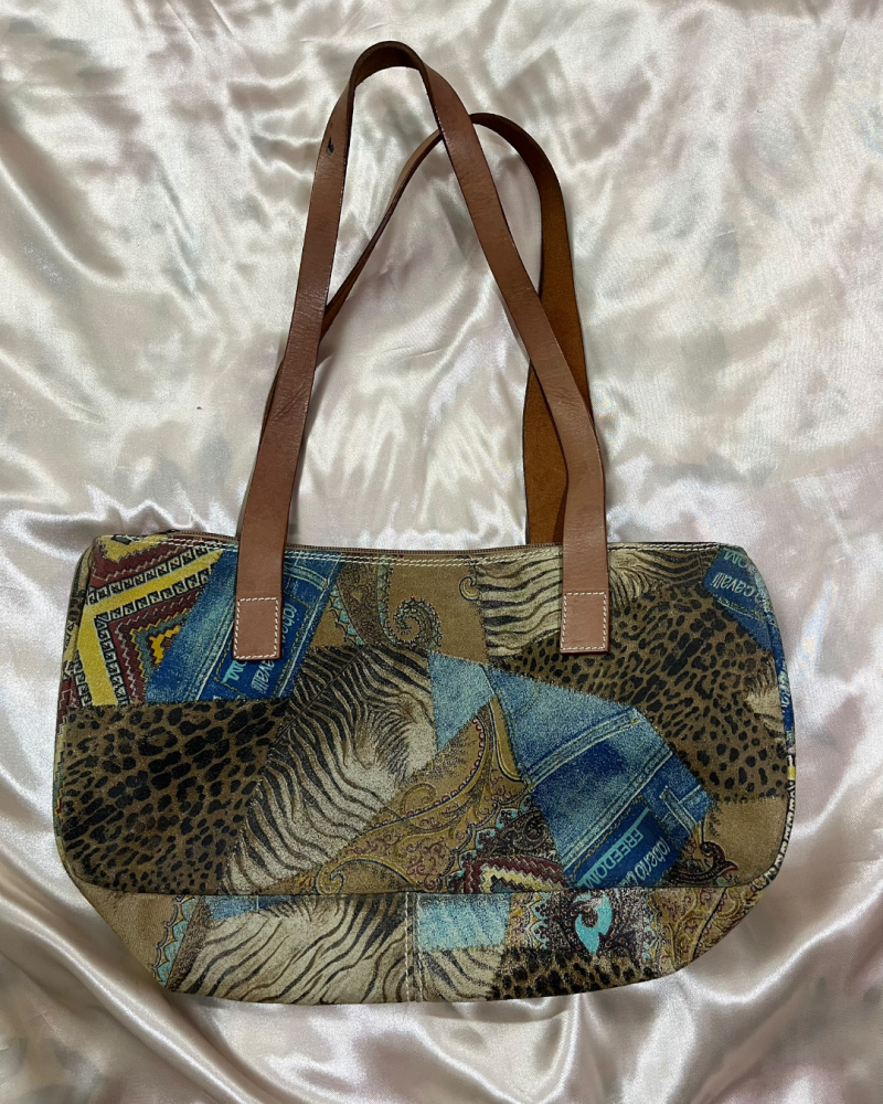 Roberto Cavalli Patchwork Print Shoulder Bag with Hardware Accent —