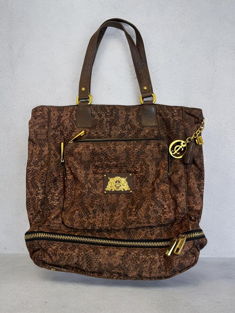 JUICY COUTURE Brown Nylon Snakeskin Large Tote/Shoulder Bag w/Umbrella Section