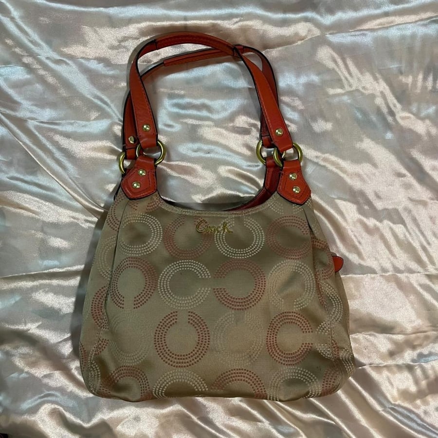 Coach Signature Dot Jacquard Shoulder Bag (Tan & Terracotta)