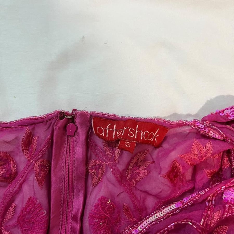 Aftershock Magenta Floral Beaded Short Sleeve Top - Size S-M