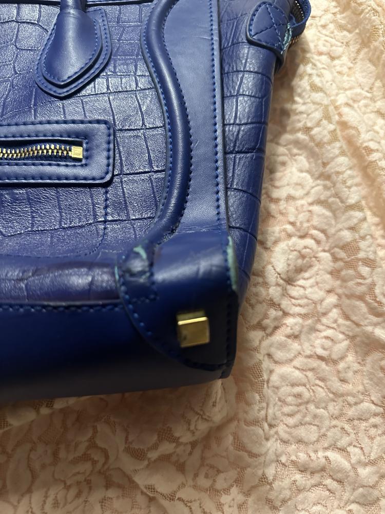 CELINE Blue Leather Mini Luggage Tote Bag